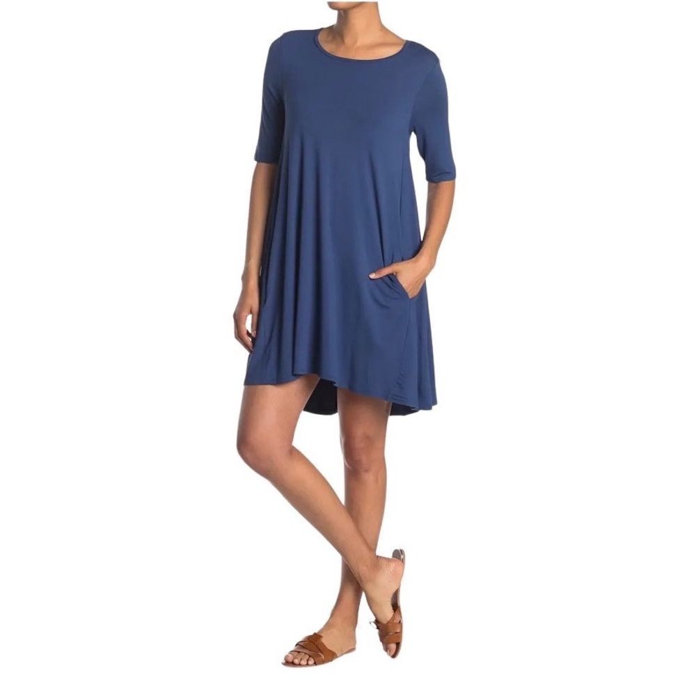 PHILOSOPHY NWT Blue Scoop Neck Jersey Knit Swing Dress w/Pockets L